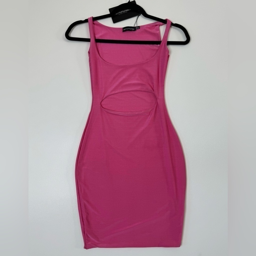 NWT Pretty Little Thing Bubble Gum Pink Cut Out Bodycon Dress Size 0
